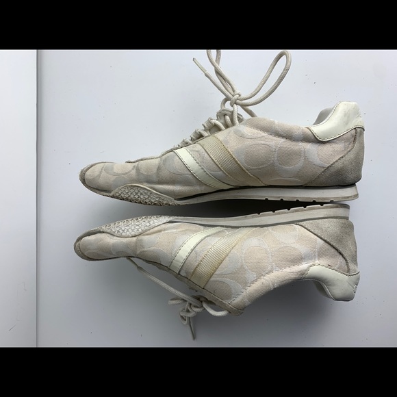 Coach Katelyn Signature Logo Sneakers Shoes Womens 8.5M Ivory White Laced Flats - Picture 5 of 8